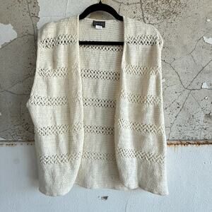 VTG 90s Cotton Crochet Sweater Vest Cream Sleeveless Boho Cottage L